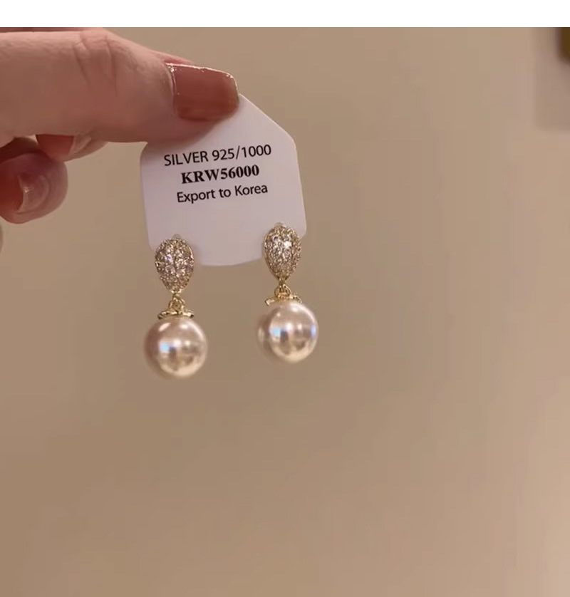 Pearl earrings, S925 silver studs, zircon accents