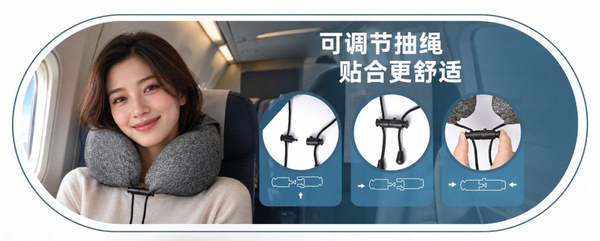 跨境爆款记忆棉连帽u型枕旅行护颈枕飞机睡觉脖枕靠枕便携式U形枕