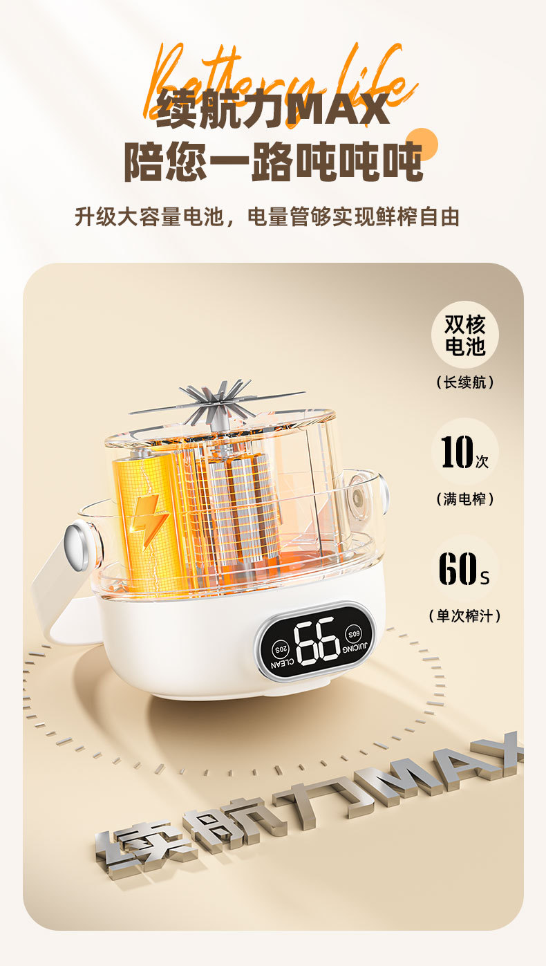 Portable juicer wireless charging digital display multifunctional