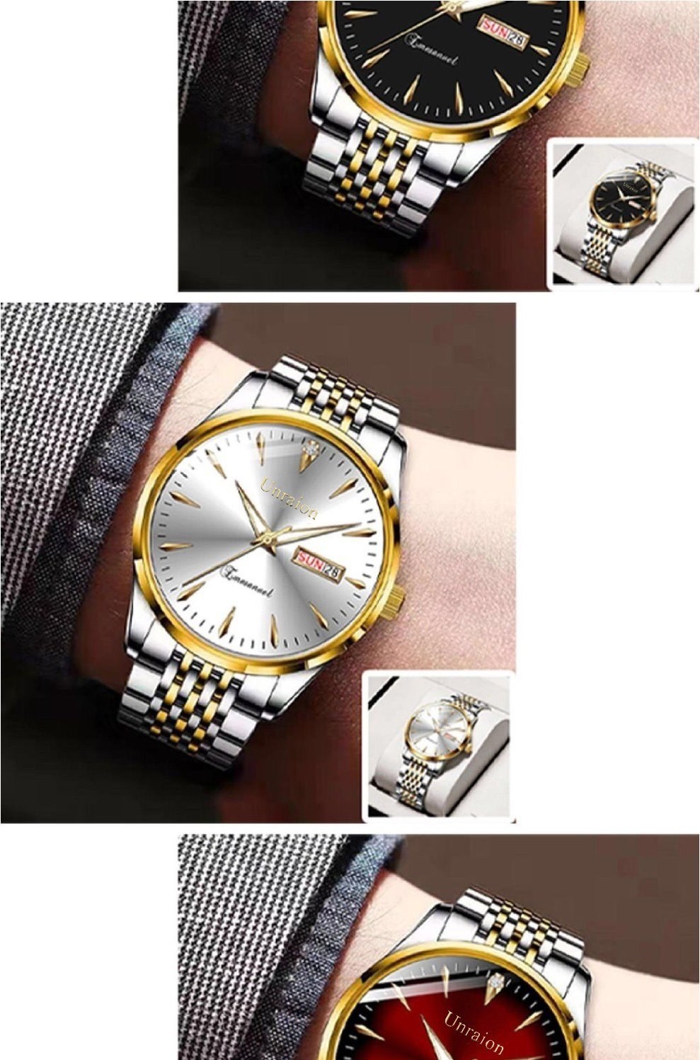 Herrenuhr mit Schweizer Uhrwerk, wasserdicht, Doppelkalender