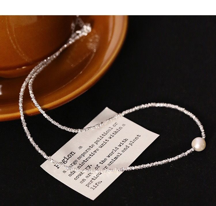 S925 sterling silver necklace with pearl, collarbone chain