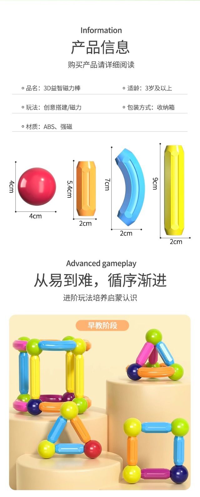 Magnetic Building Blocks Educational Toy Ages 1-3