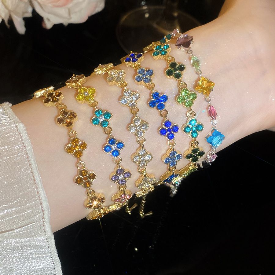 Strass-Glücksklee-Blüten-Armband, Vintage