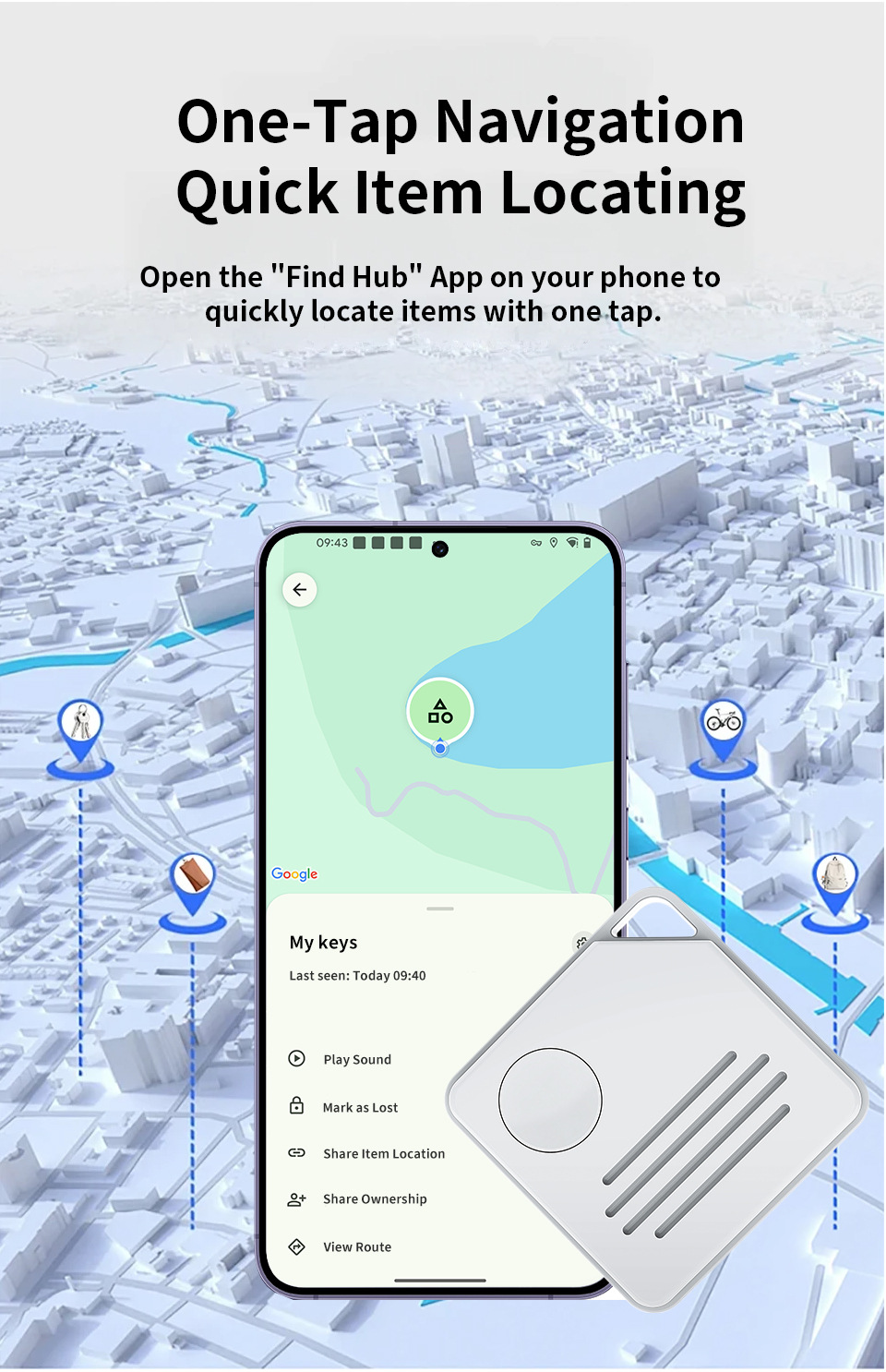 findHUB Bluetooth cihaz takip cihazı, Android uyumlu