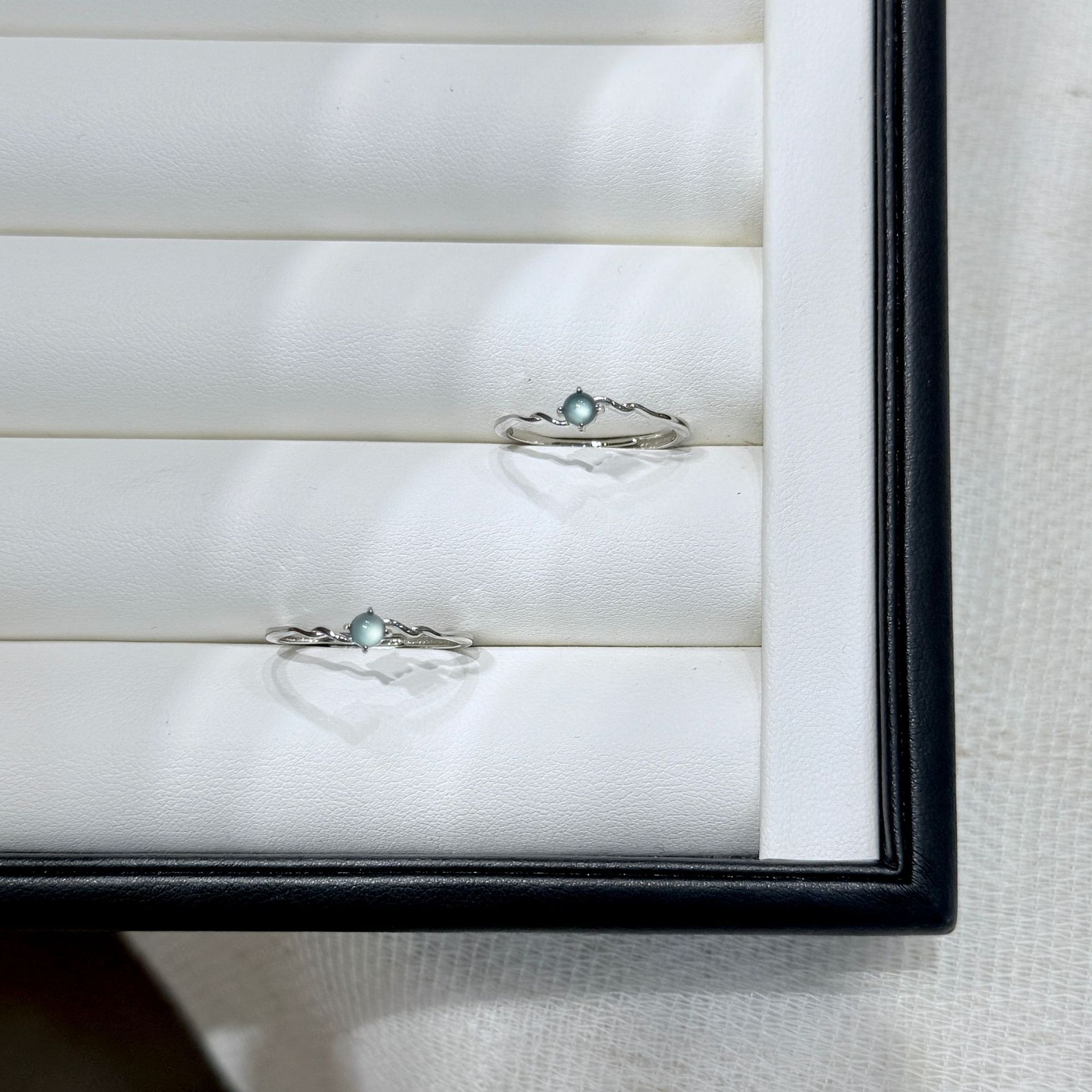 S925 sterling silver blue water jade ring, adjustable, simple design