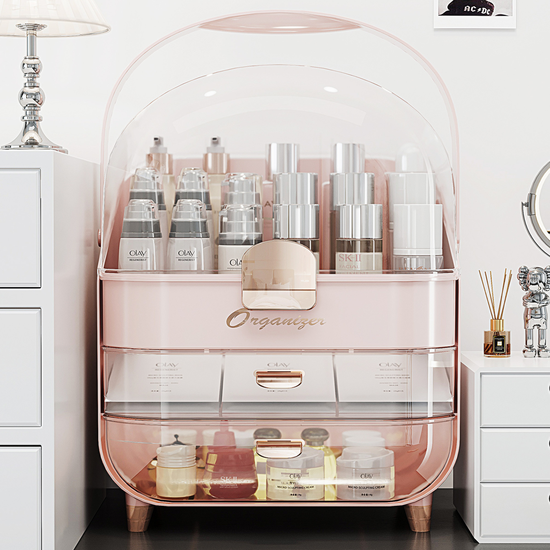 Dust-proof cosmetic storage box, large capacity