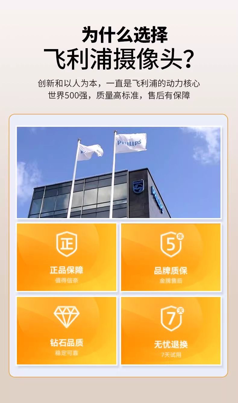 飞利浦家用高清摄像头手机远程无线网络双摄像头360全景无死角