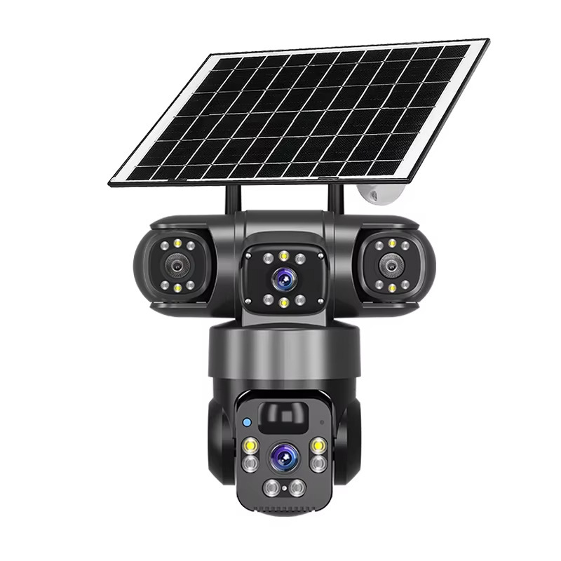 QL19 panoramik 360 derece üç ekranlı kablosuz akıllı wifi/4G güneş enerjili kamera izleme tabancası ve topu entegre