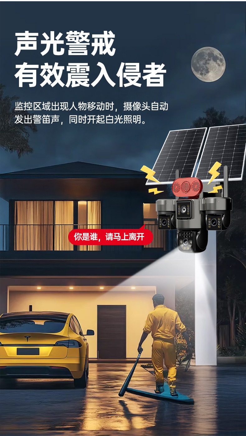 Solar surveillance camera with night vision, power-free operation