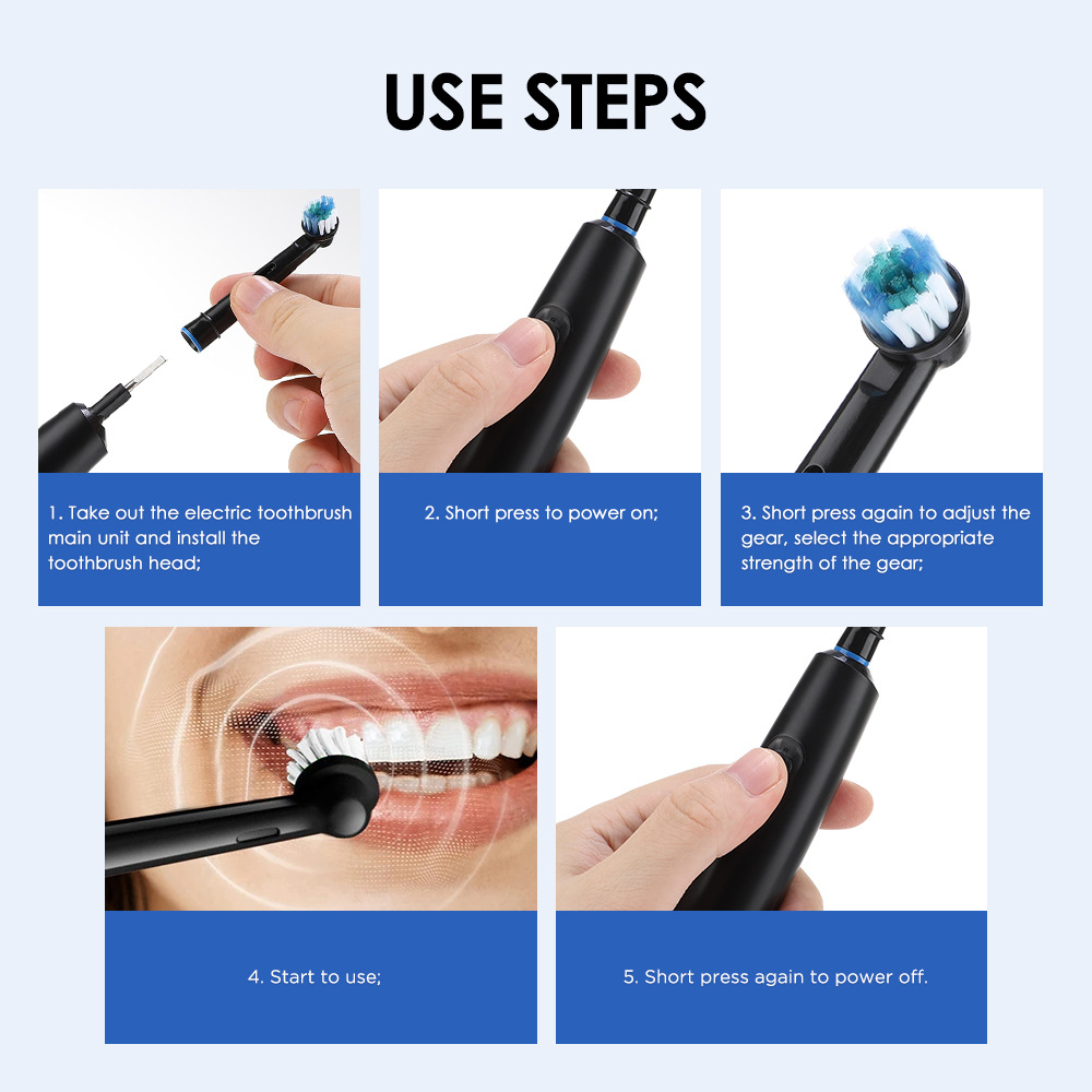 Rotating electric toothbrush with 5-level adjustment and soft bristles