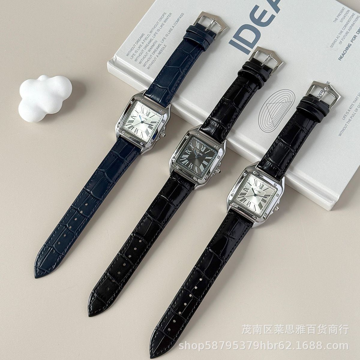 Cartisi men's wristwatch, square, roman numerals, leather strap