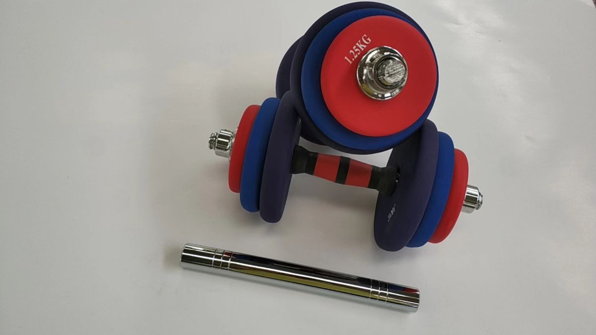 Colorful vinyl-coated dumbbell set, fitness shaping, adjustable