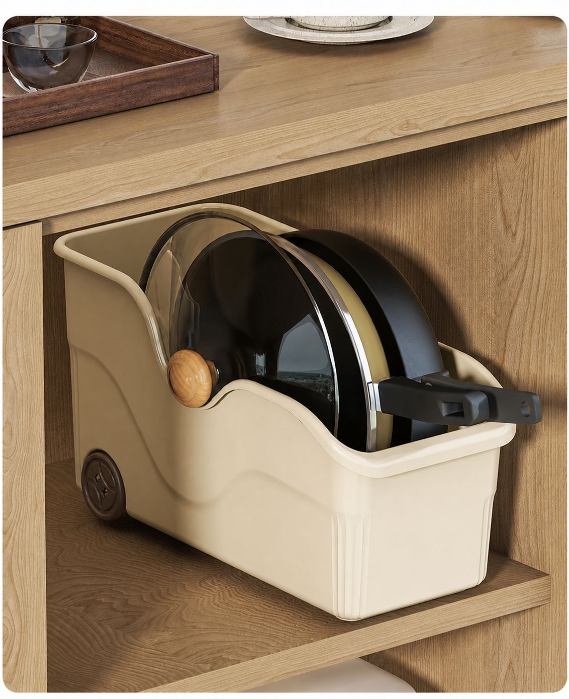 Kitchen storage box with wheels, plastic