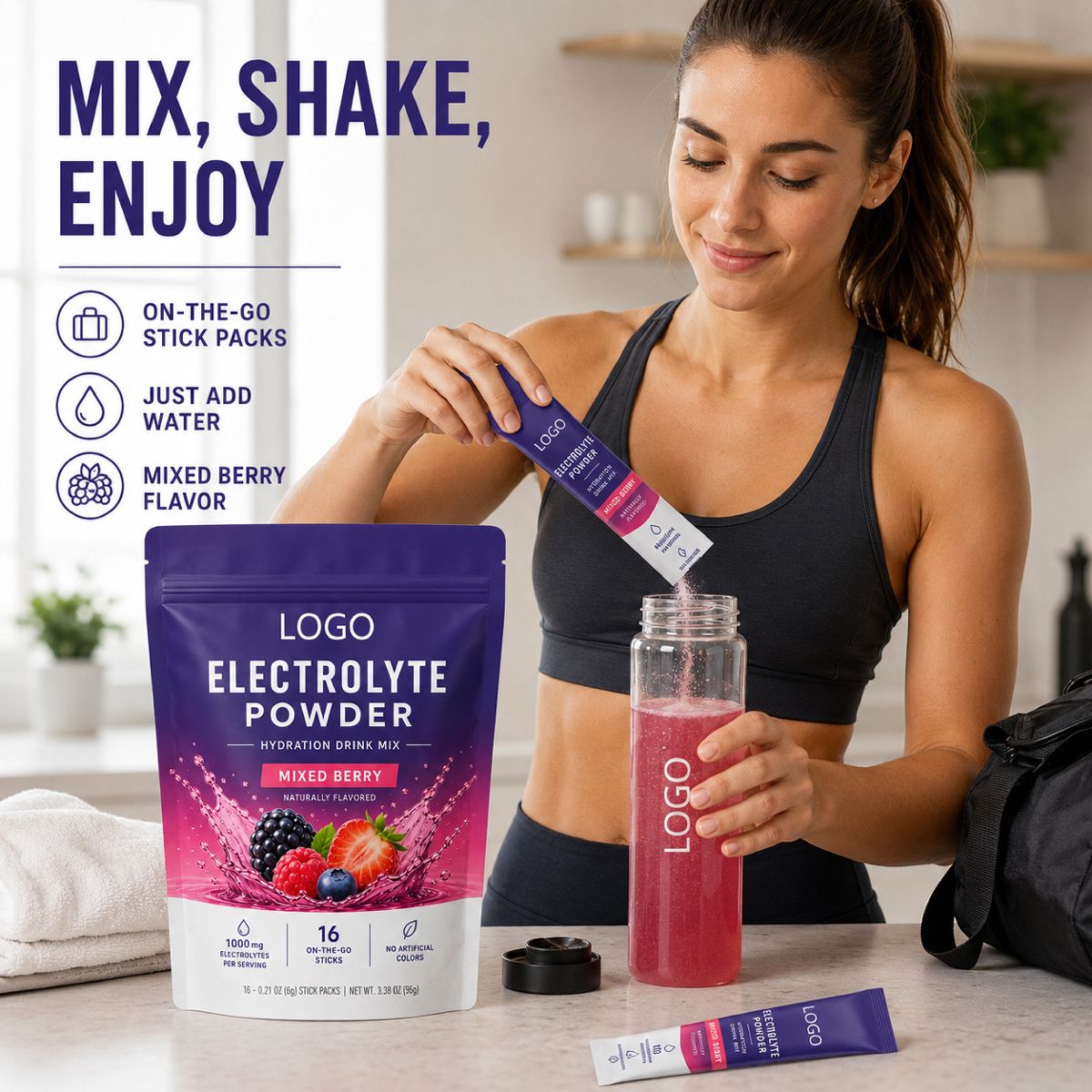 Elektrolit tozu karma meyveli, şekersiz, 16 paket spor içeceği
