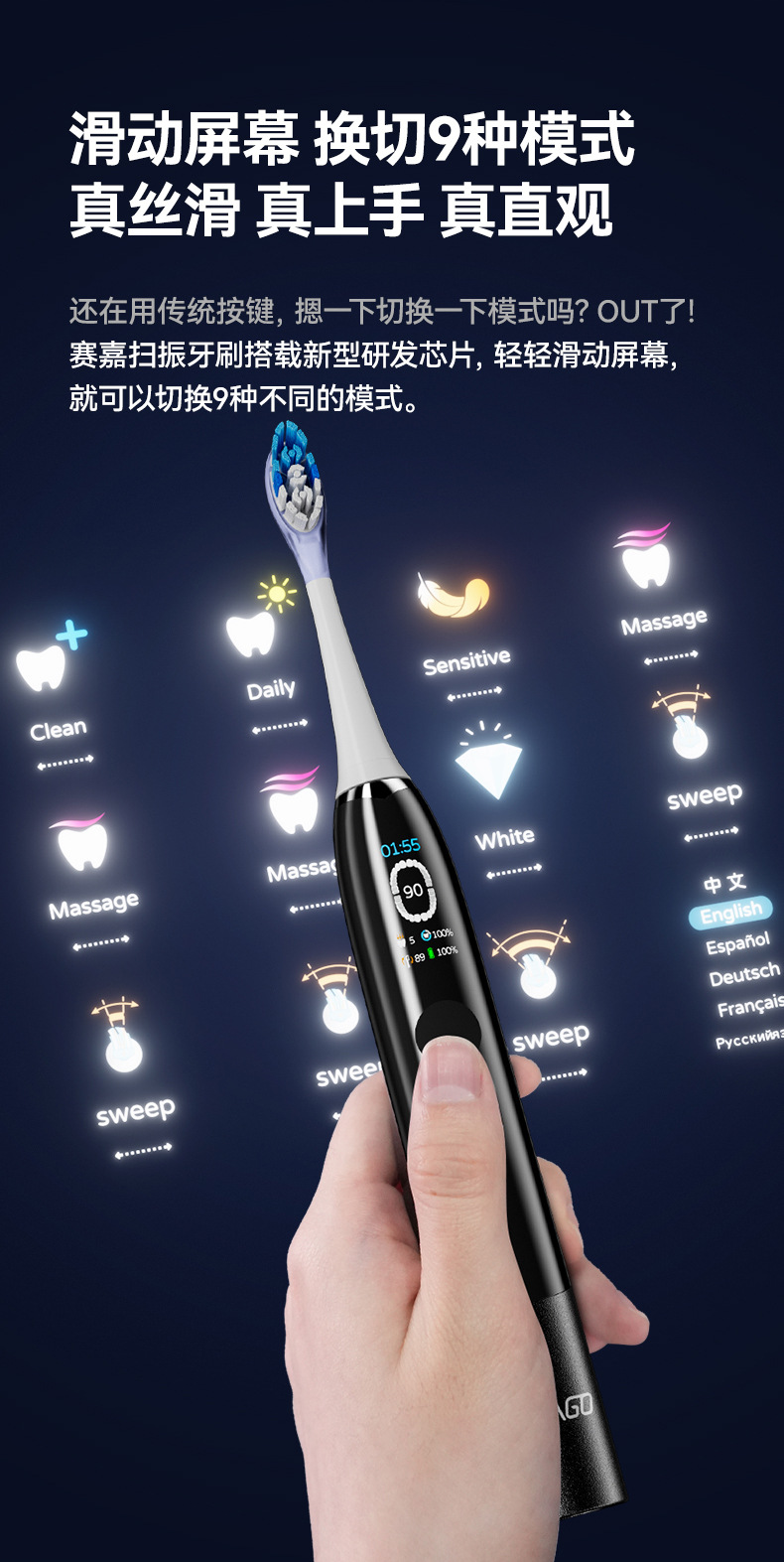 Sonic electric toothbrush, fully automatic, waterproof, whitening mode