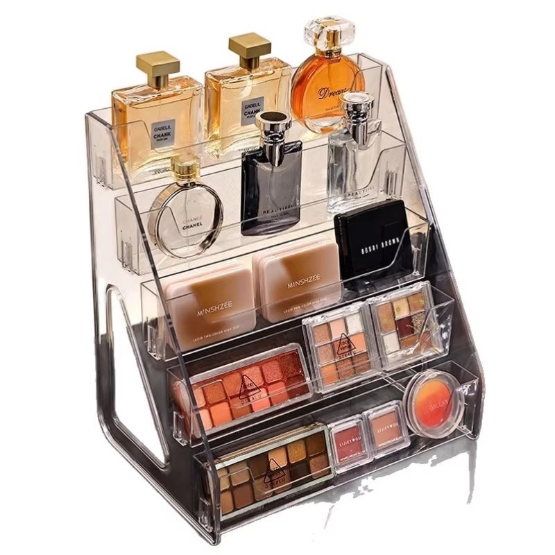 Acrylic tiered cosmetic storage rack for eyeshadow and perfume