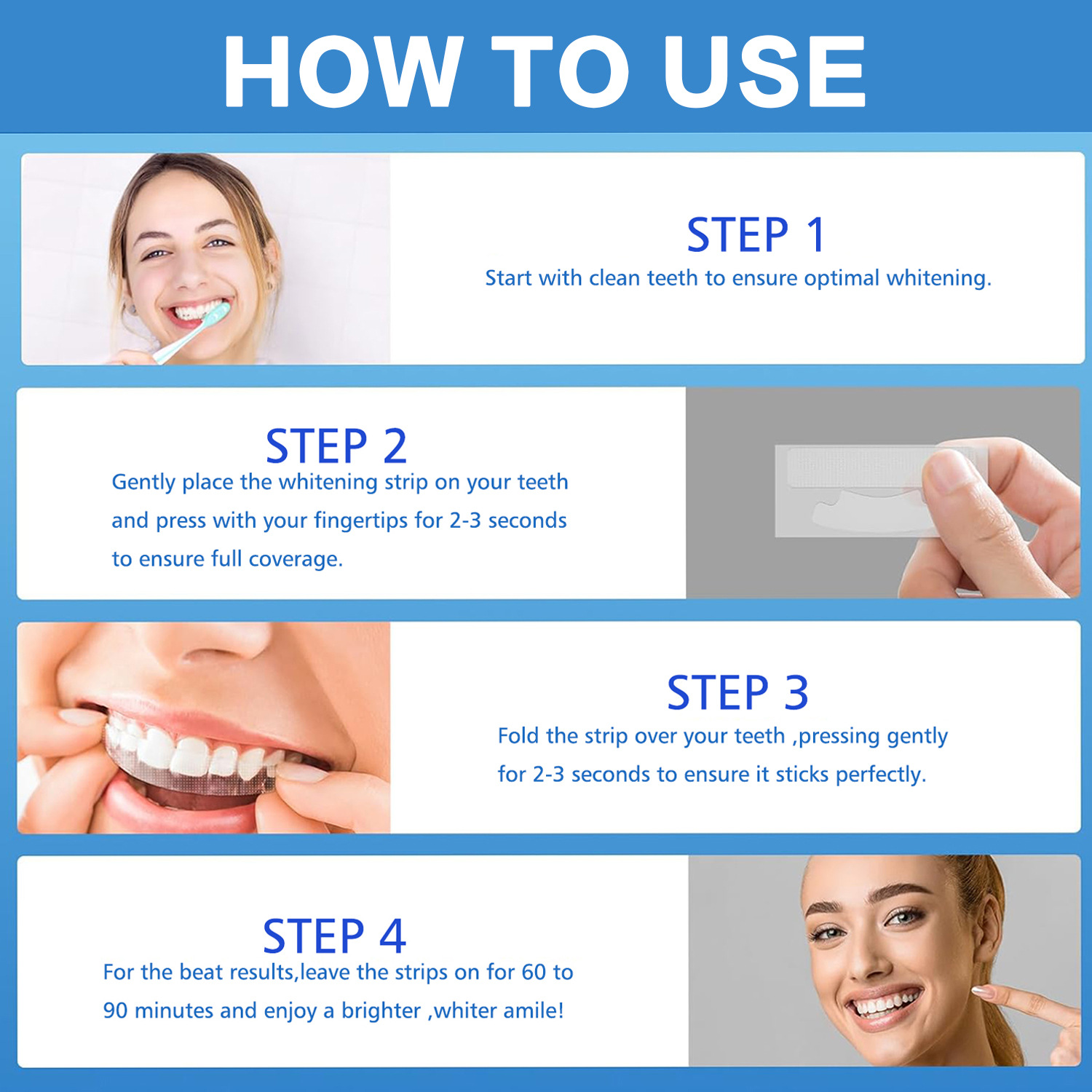 PROWHITE PAP teeth whitening dry strips, high adhesion, no residue