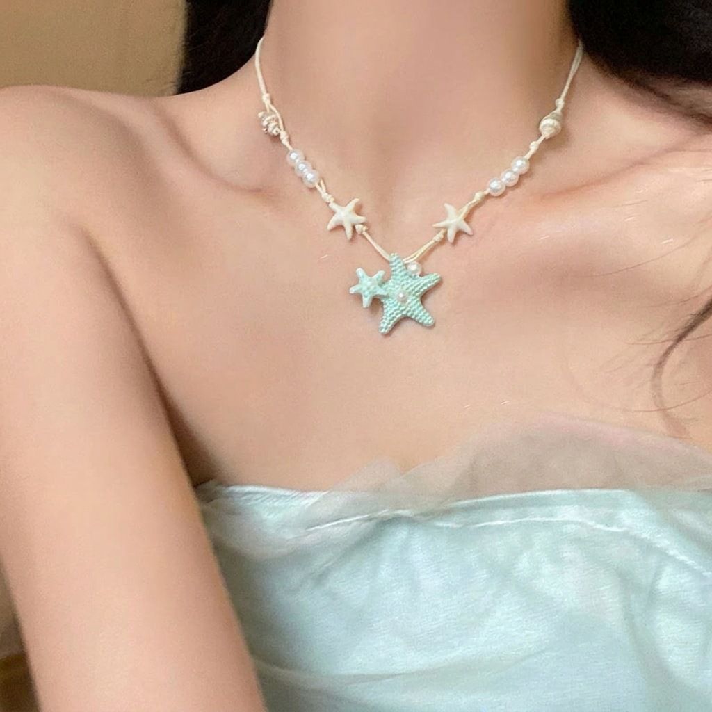 Pearl and shell bead necklace, beach vacation style