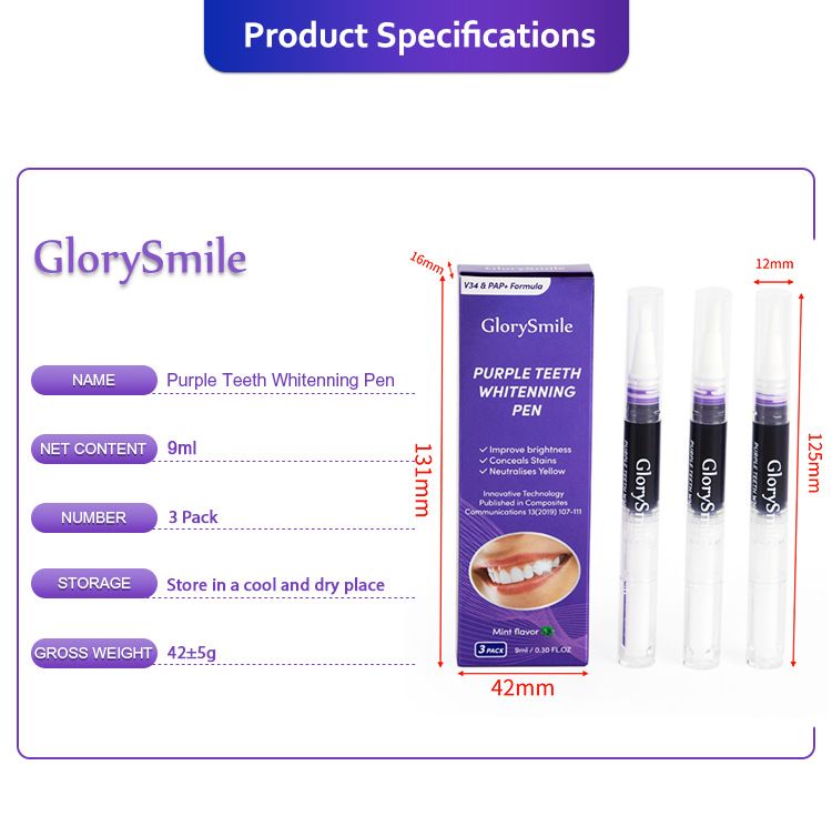 Glory Smile V34 Diş Beyazlatma Kalemi Diş Beyazlatma Esansı Jel Smear-On Diş Yaması Mor Diş Temizleme Kalemi