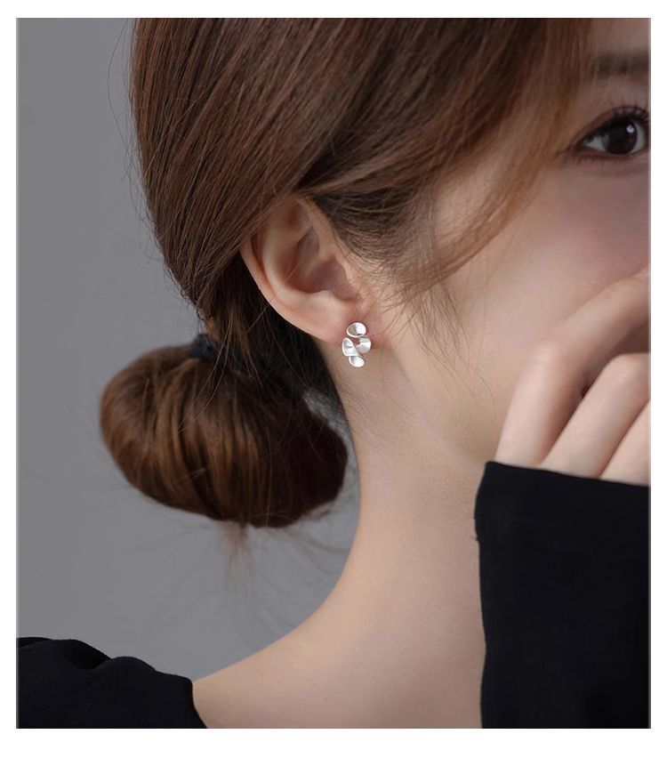 S925 Sterling Silver Matte Flower Earrings, Elegant Women's Jewelry