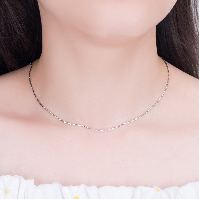 Silver plated neck chain, thin collarbone necklace