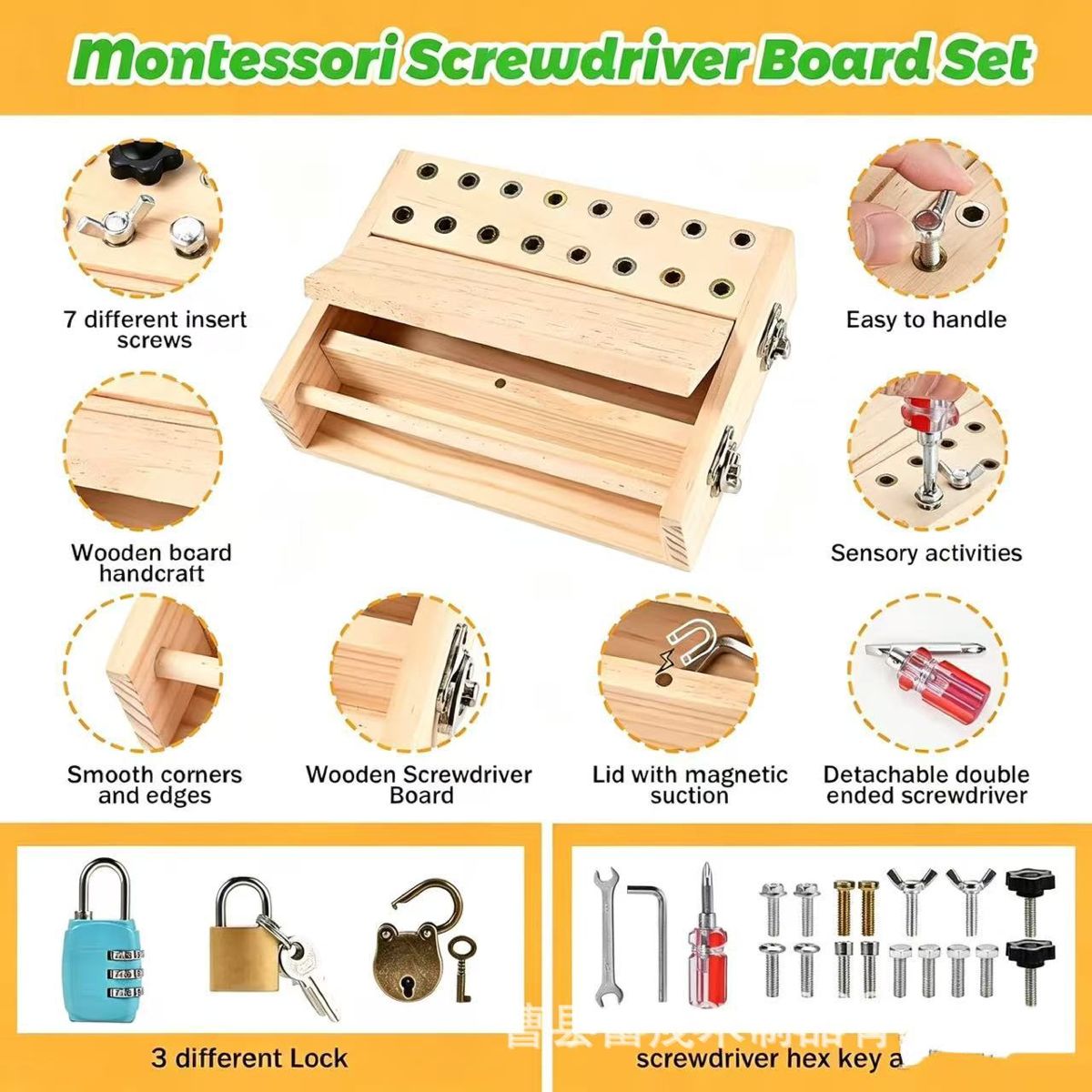 Montessori ahşap tornavida oyuncak seti, çocuk eğitimi