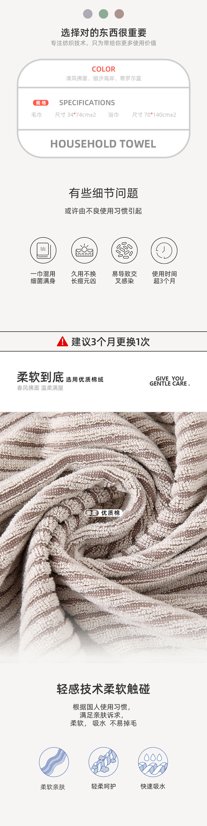 Pure cotton towel 32-strand thick quick-dry large bath towel