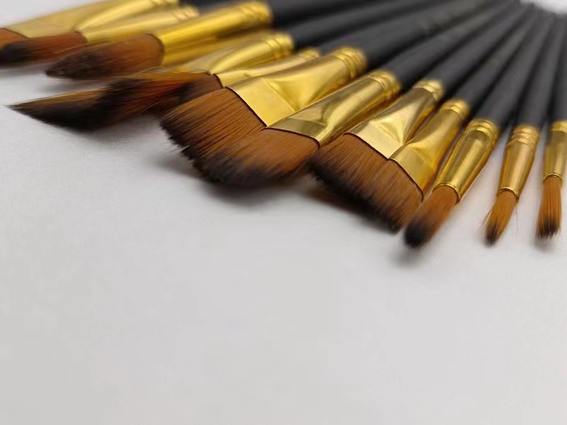 12-piece brush set, nylon, acrylic and gouache paint