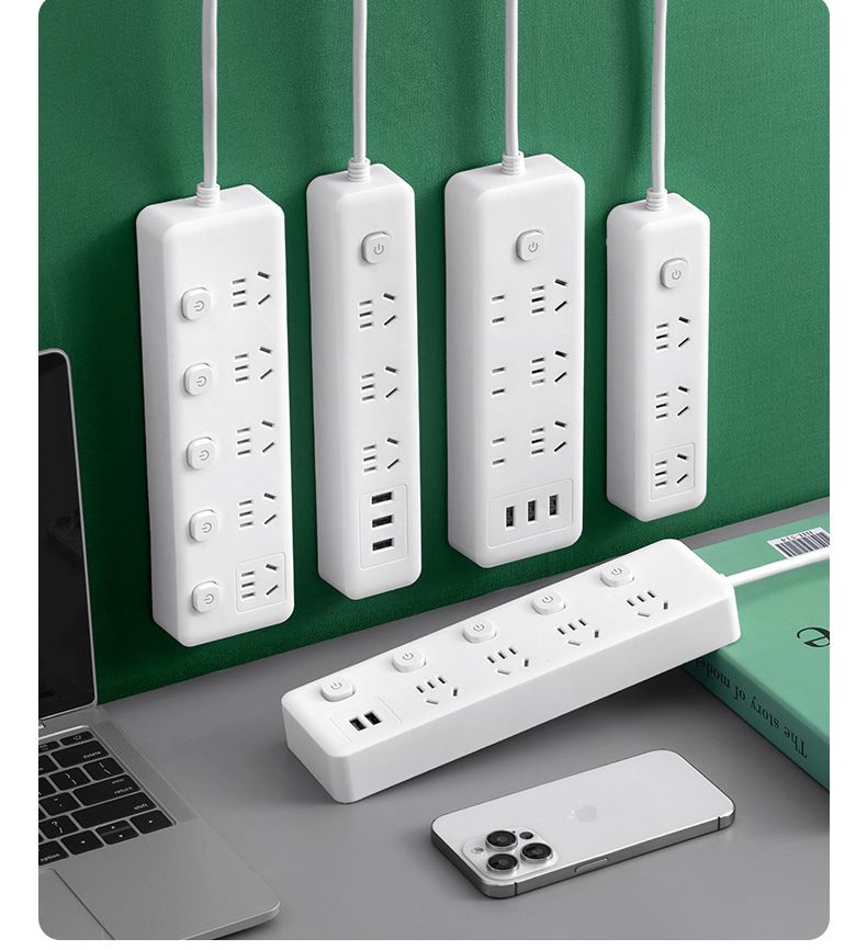 Power strip with USB, long cord, smart control