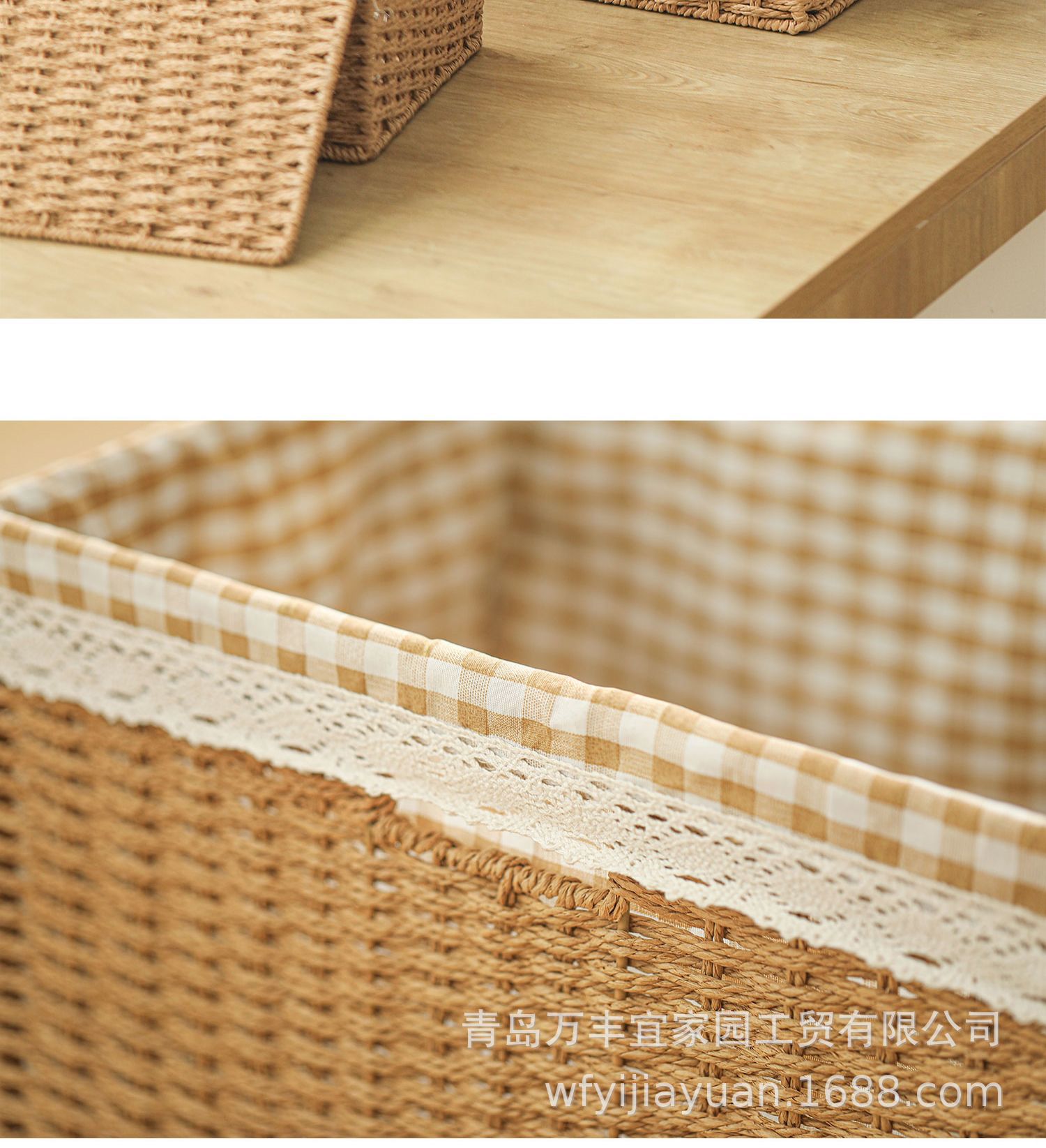 仿草带盖收纳箱杂物衣物零食收纳框收纳筐家用编织储物玩具收纳
