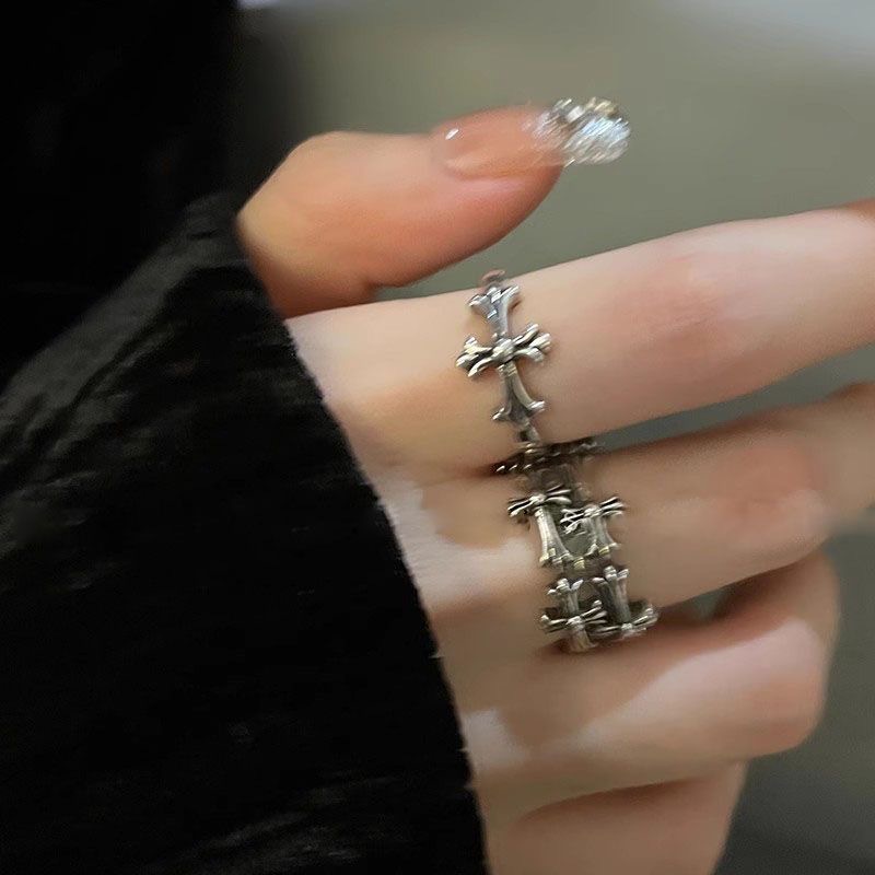 Punk-Kreuzring Damen, Vintage Y2K Doppelring