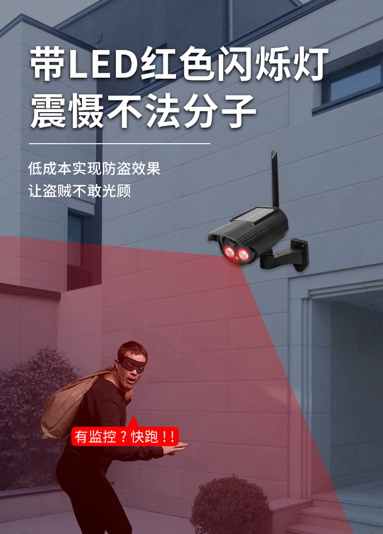 Dummy surveillance camera, solar panel, motion sensor