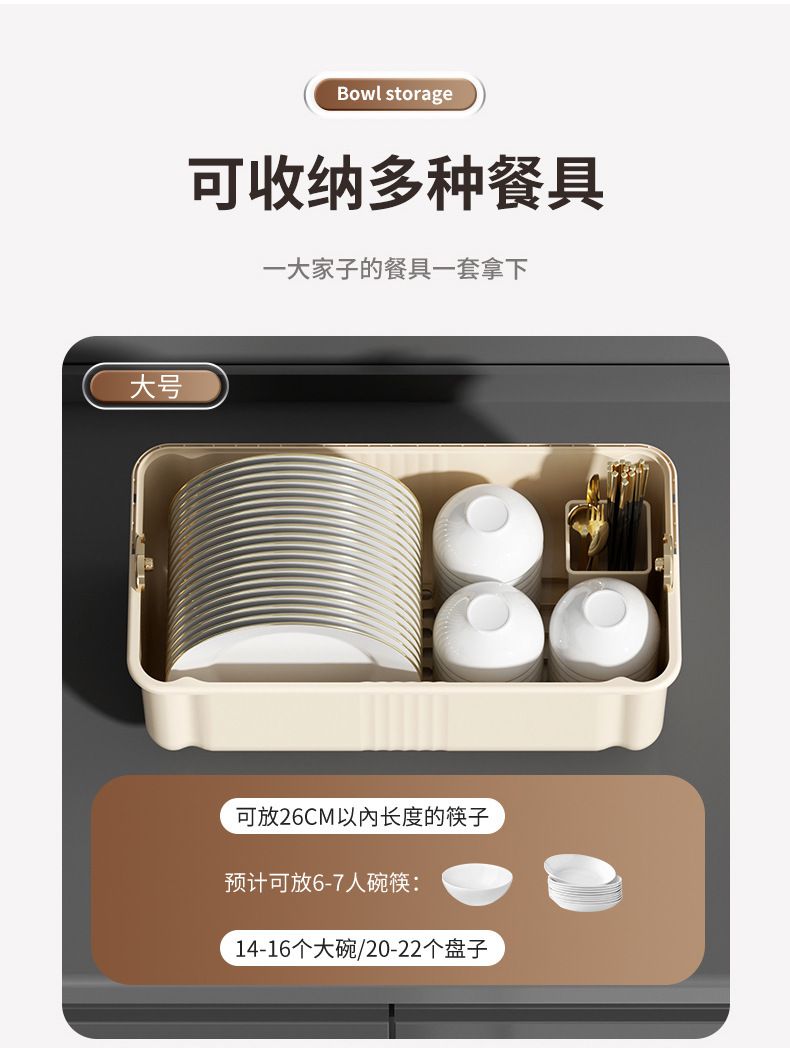 碗筷收纳盒碗柜家用厨房带盖沥水置物架放餐具碗碟沥水盘子收纳架