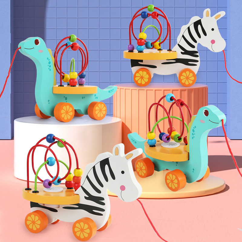 Three-track bead maze pull toy with music