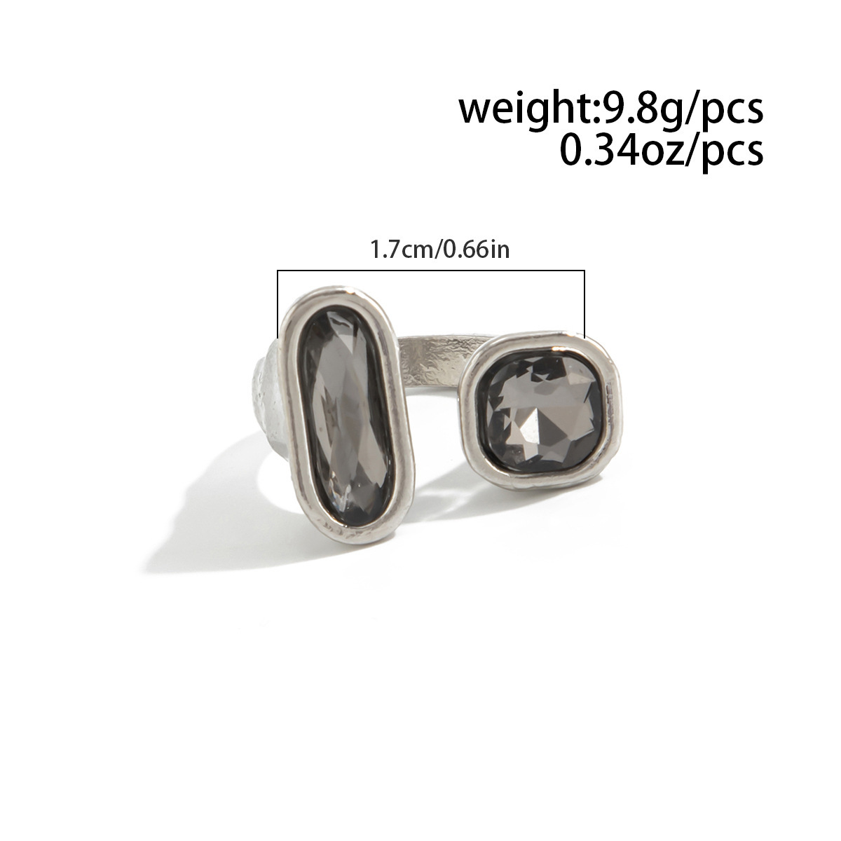 Acryl-Schwarzstein-Ring mit geometrischem Metallquadrat