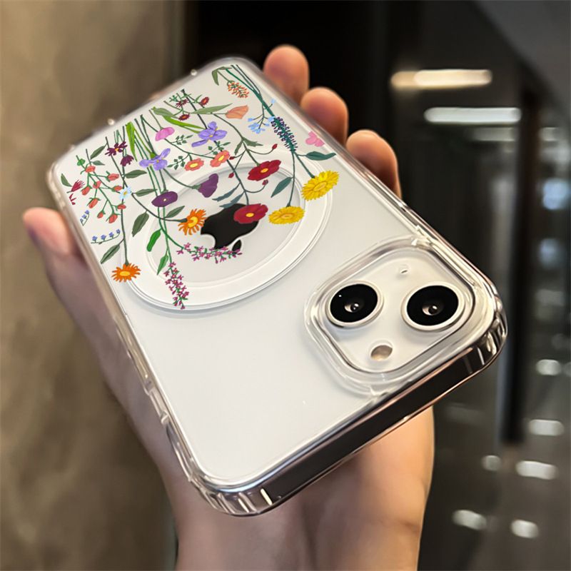 Apple iPhone 16E magnetic case, purple flower pattern TPU+PC