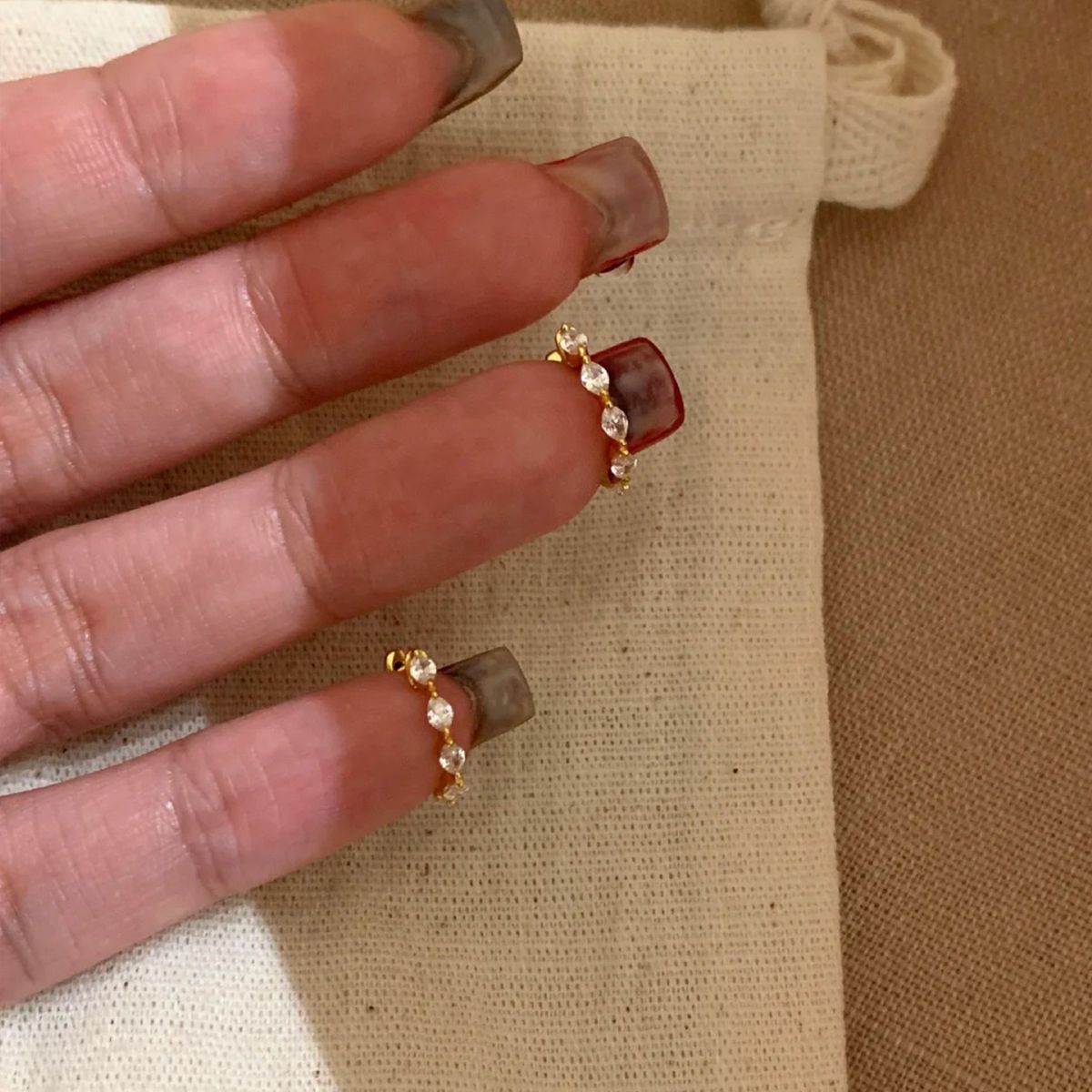 Zircon earrings for women, geometric design, gold tone