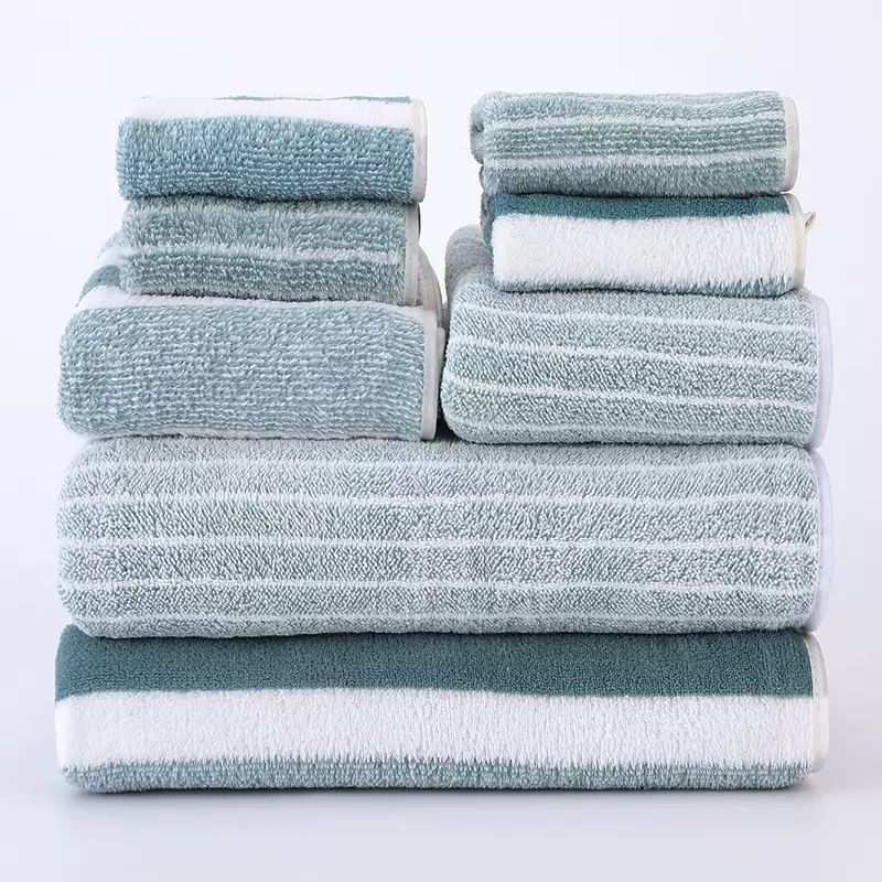 Coral fleece towel set 8-piece striped design