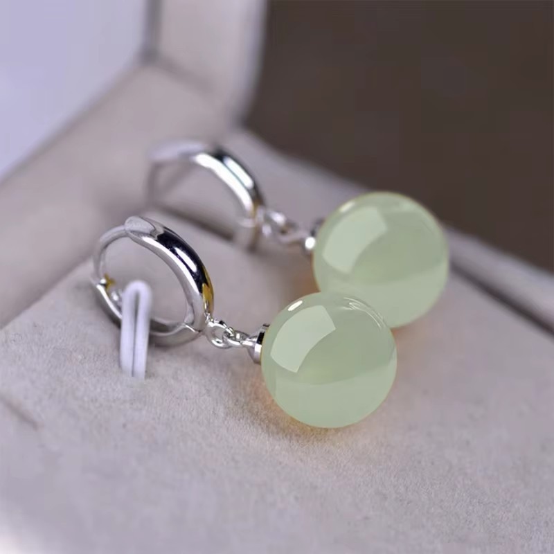 925er Silber Hetian-Jade Ohrstecker, Nadeltyp, Damenschmuck
