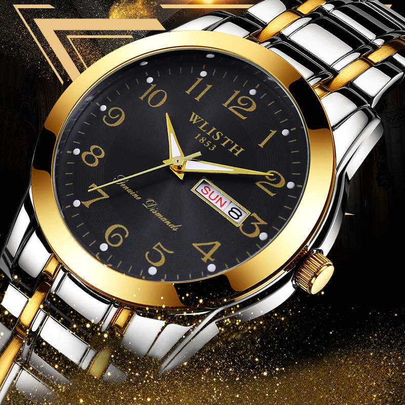 WLISTH men's quartz watch, large numerals, waterproof