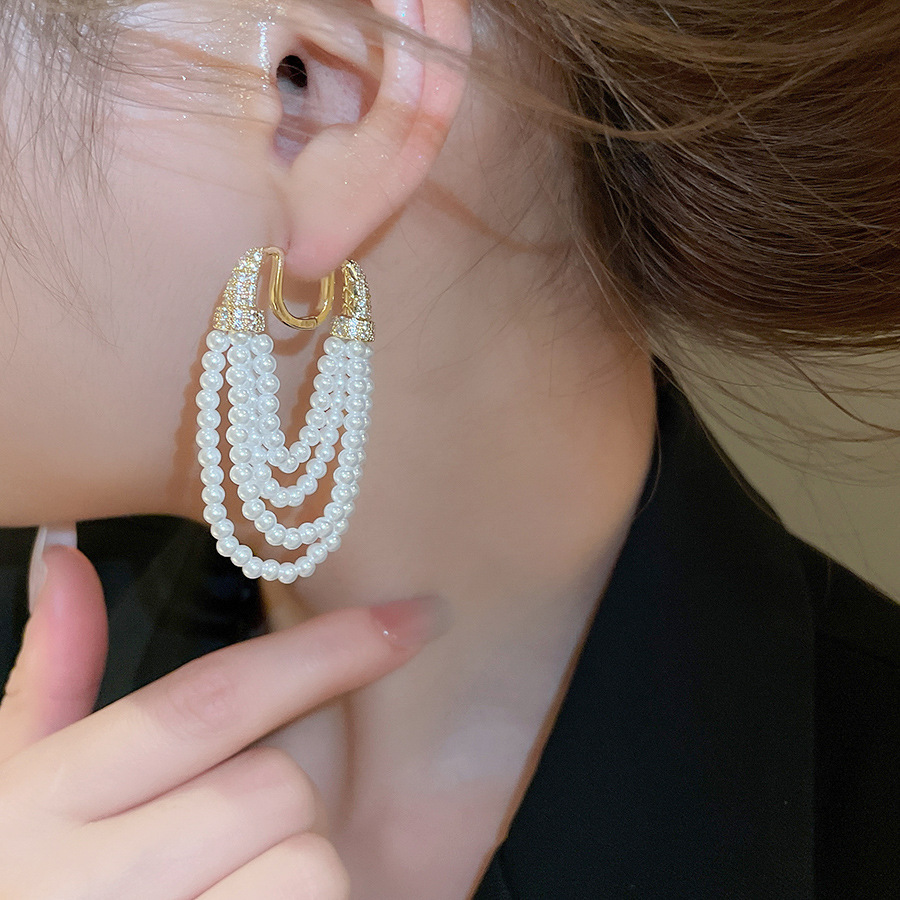Zircon geometric pearl stud earrings, French style