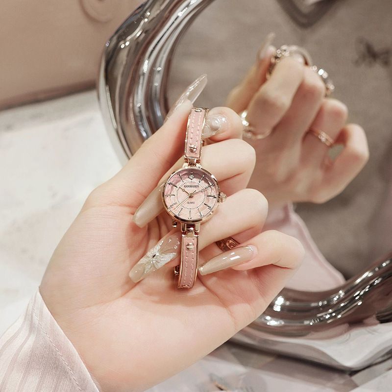 Gubosen Armband-Damenuhr mit rosa Lederarmband