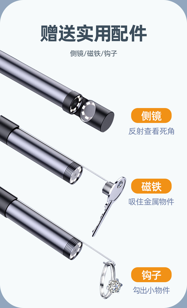 USB-C endoscope camera for engine and pipe inspection