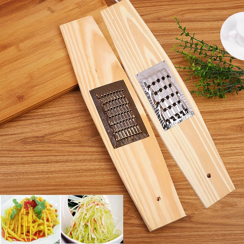 Stainless steel vegetable grater set, multifunctional, wooden base
