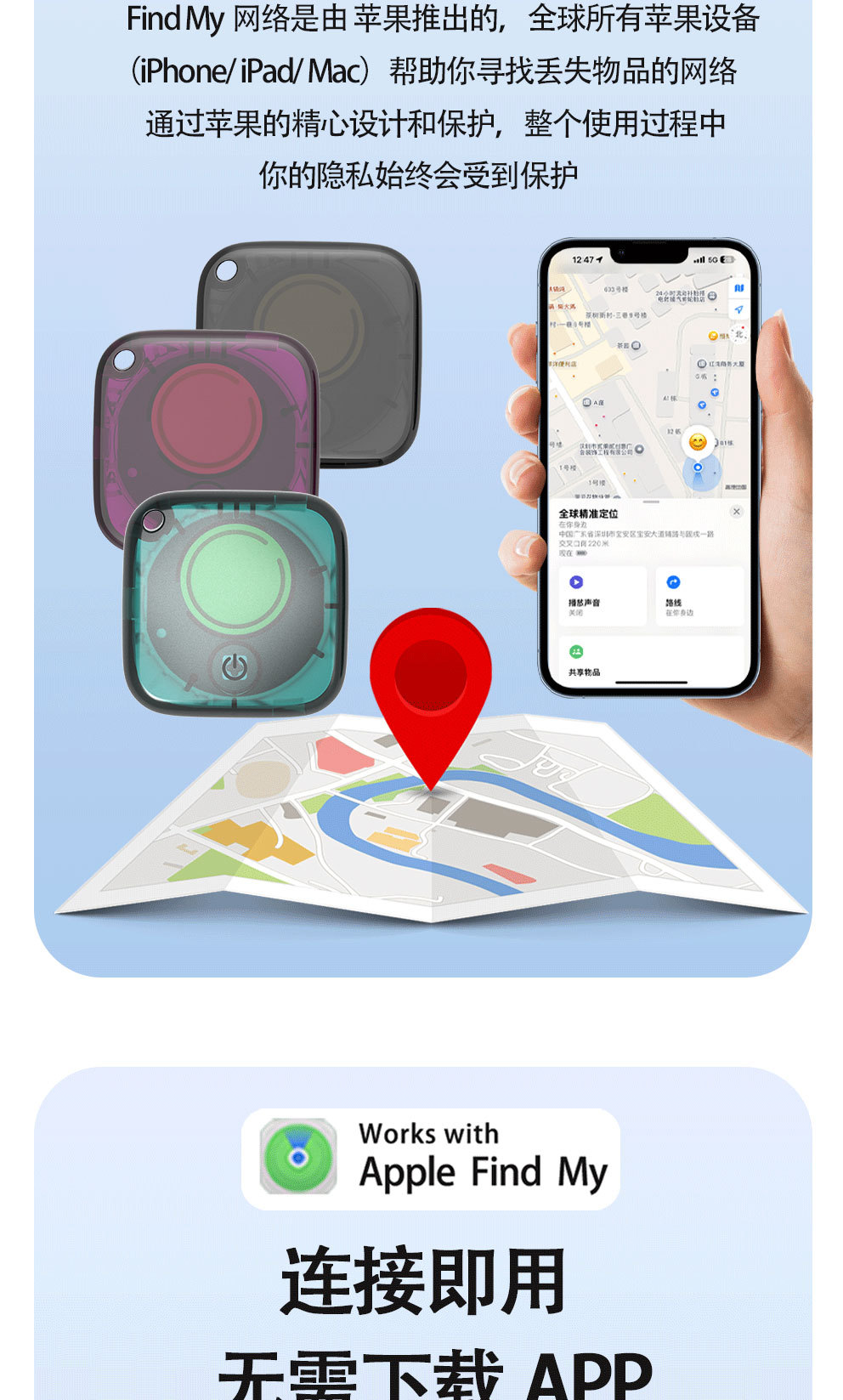 Square Smart Tracker with Ultra-Long Battery Life for Elderly, Children and Pets