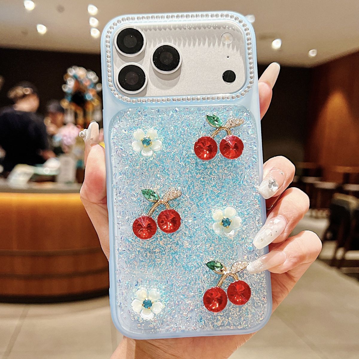 iPhone 18/17 Pro Max case with 3D pearl butterfly design