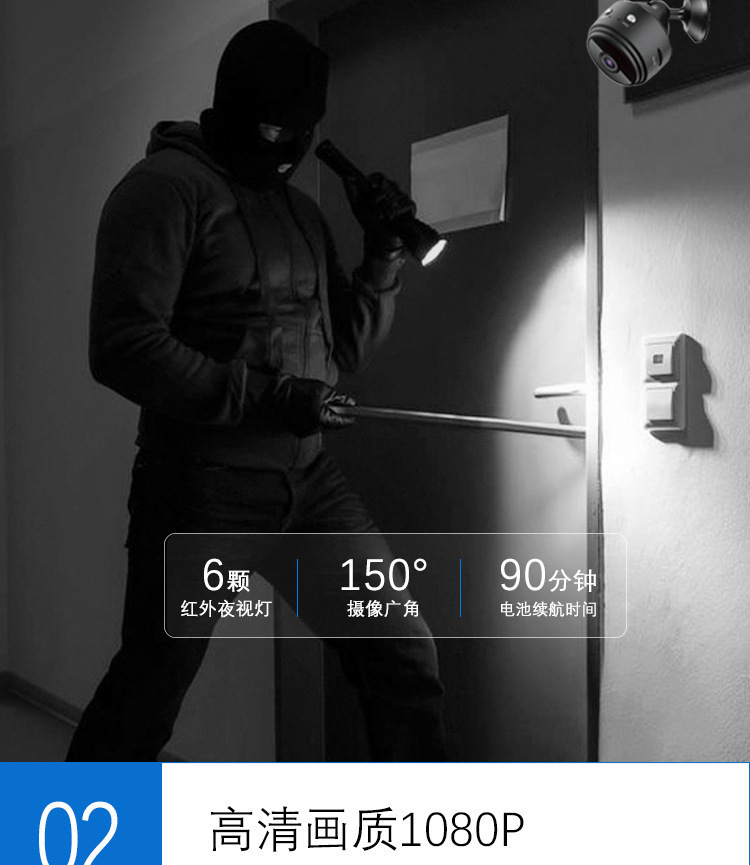 A9 wireless WiFi security camera, auto-focus