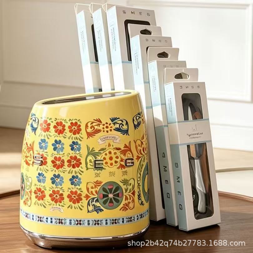 SMEG knife set, stainless steel, cream-colored, 6-piece