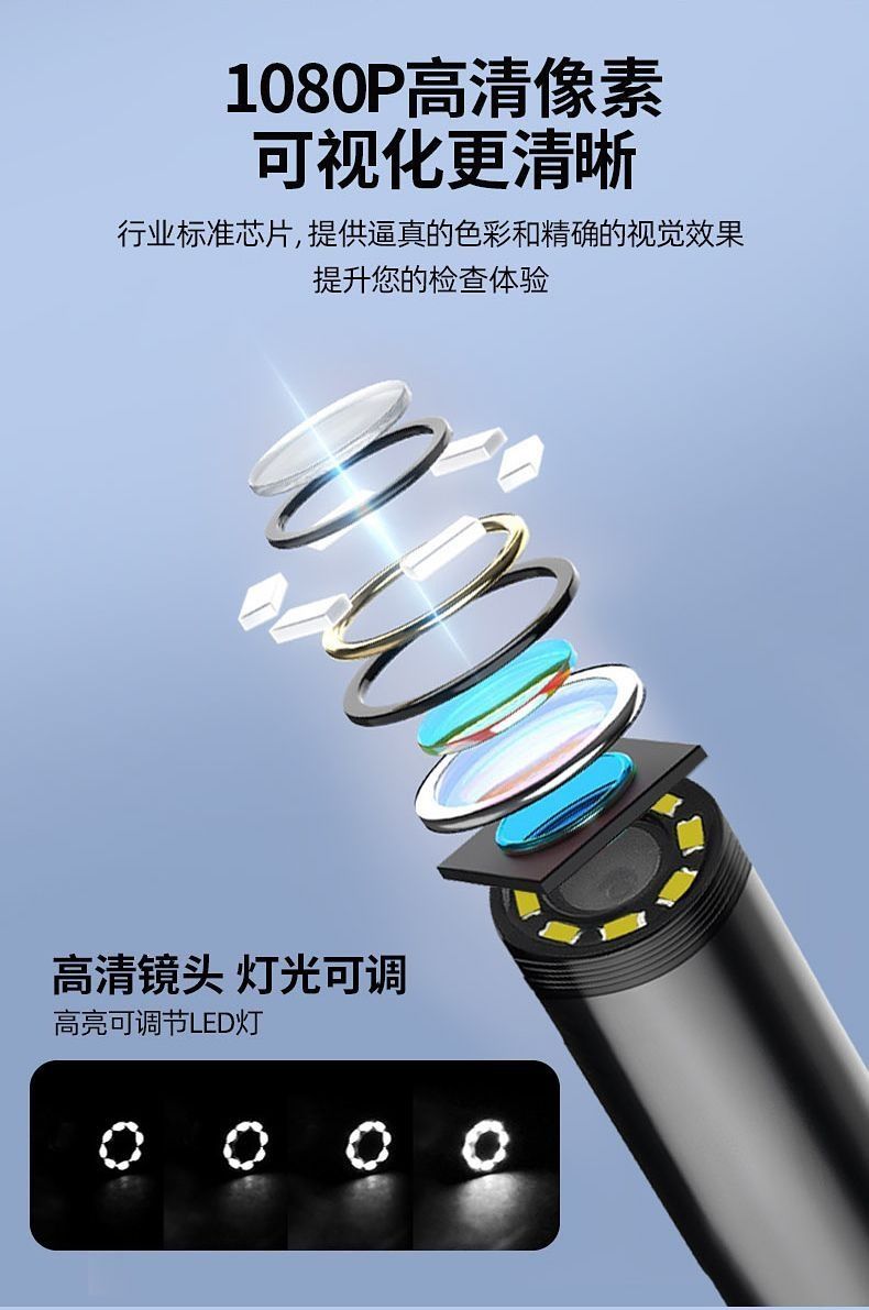 Industrial borescope with screen, Ultra-HD, dual lens, car repair