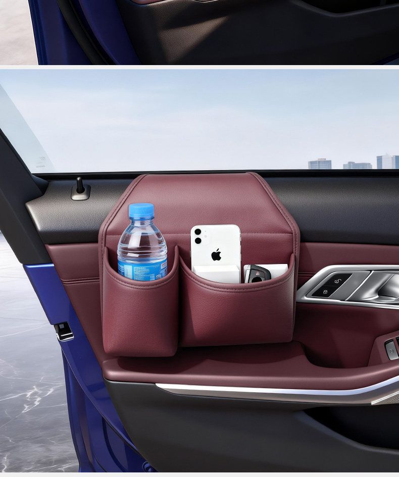 Car door storage box with cup holder and phone bracket